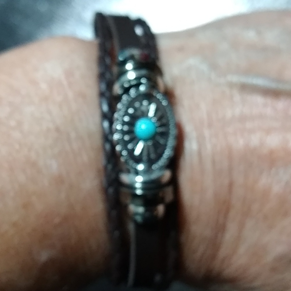 Brown Leather Bracelet with Turquoise Accent